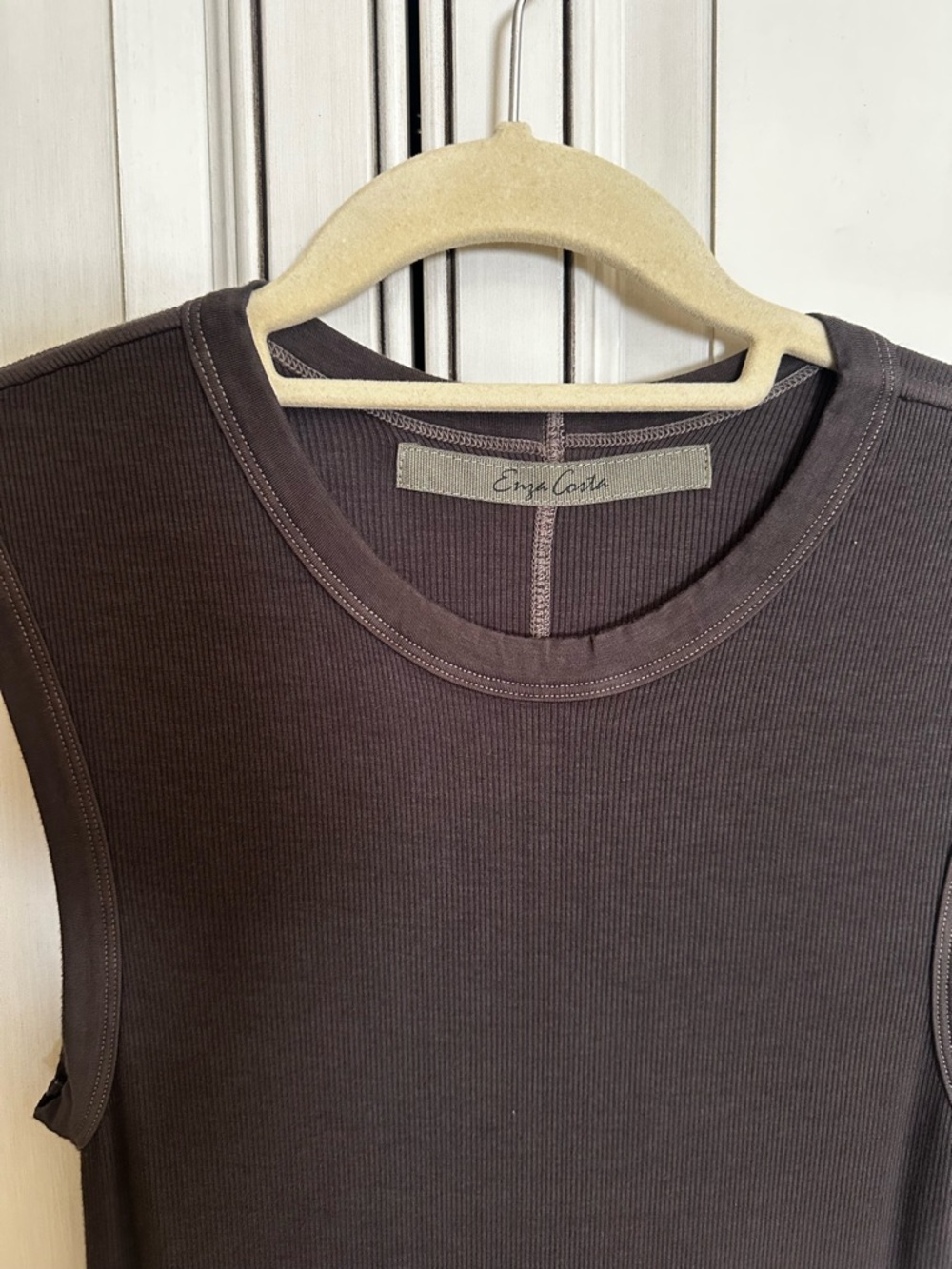 Enza Costa Sleeveless Ribbed Tank - Dark Olive Green